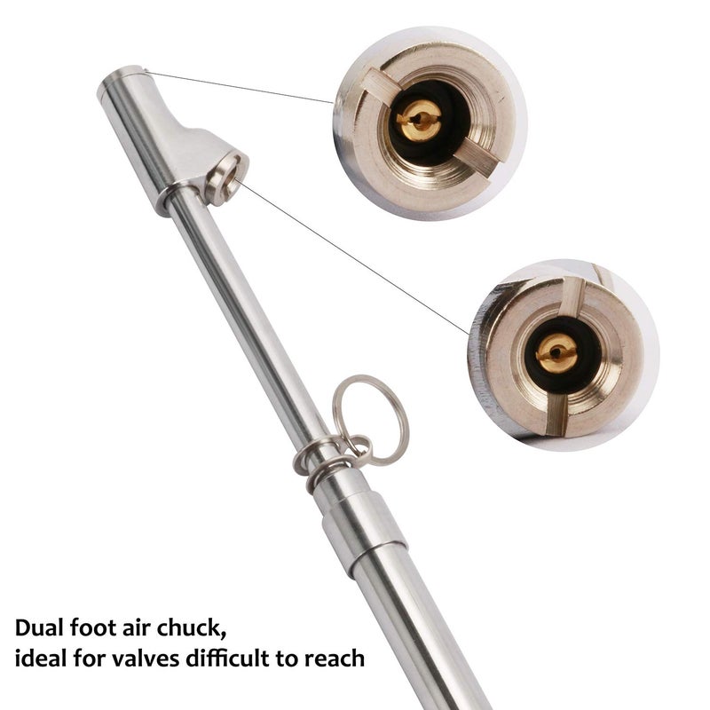 MEASUREMAN Heavy Duty Dual Head Truck Tire Gauge, Solid Brass Body, Aluminum Slide, with Hook, Range 10-150psi - Image 3